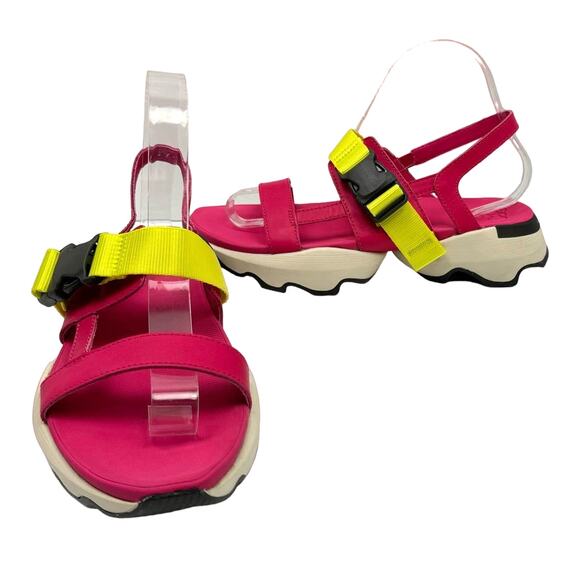 NEW Sorel Kinetic Impact Pink & Neon Yellow Outdoor Performance Sling Sandals - Picture 4 of 11